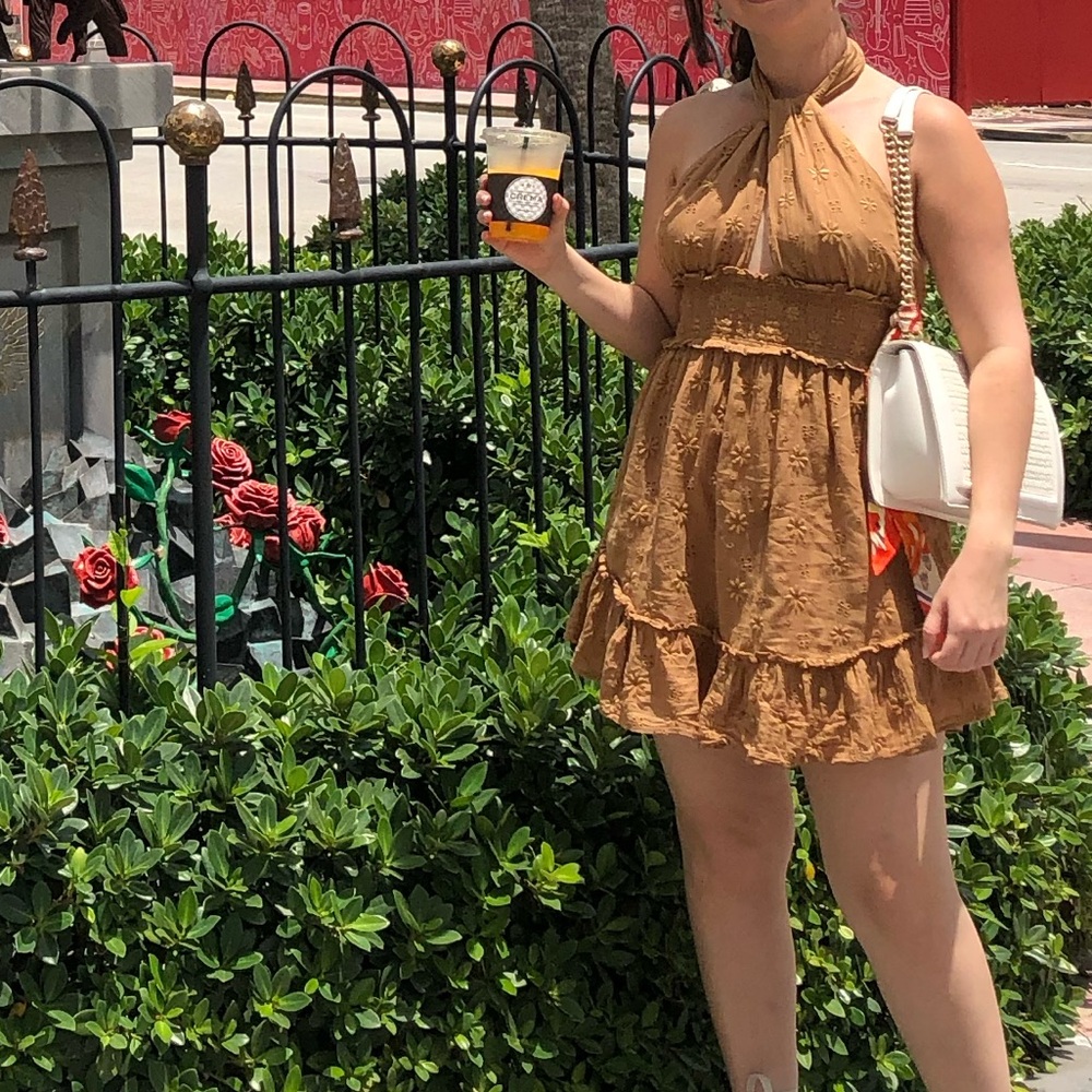 Aerie Brown Eyelet Halter Dress